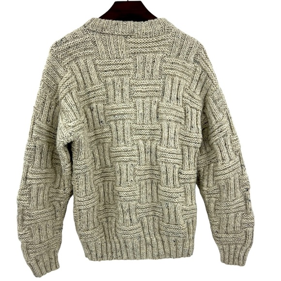 Vintage Handmade Cable Knit Crew Neck Raised Heavy Knit fisherman Sweaterr SZ L - Picture 3 of 9
